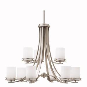 Hendrik 25.75" 9 Light Chandelier with Satin Etched Cased Opal Glass Brushed Nickel