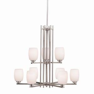Eileen 28.25" 9 Light 2 Tier Chandelier with Satin Etched Cased Opal Glass in Brushed Nickel