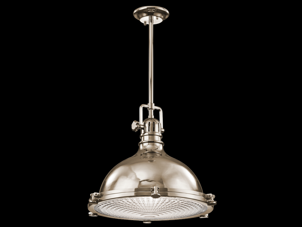 Hatteras Bay 19.5" 1 Light Pendant with Clear Fresnel Lens Polished Nickel