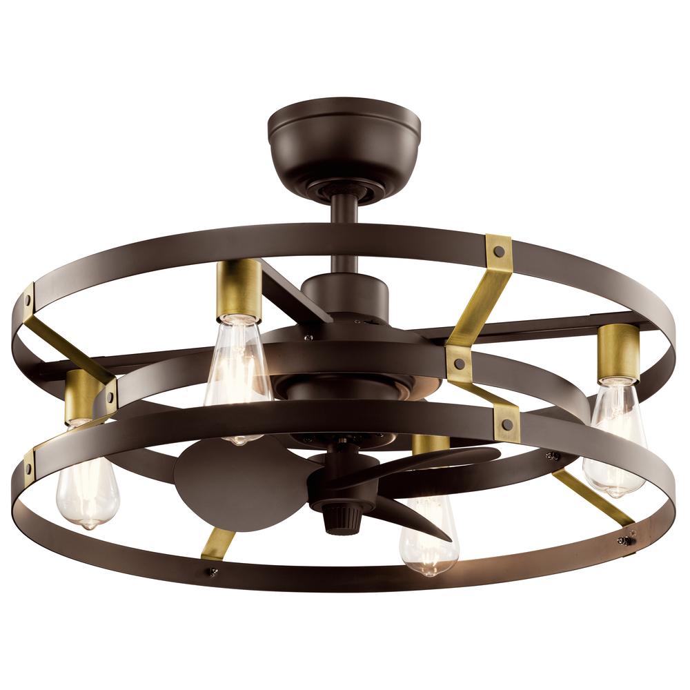 Cavelli 25 inch low profile ceiling fan in Satin Natural Bronze finish with Natural Brass accents