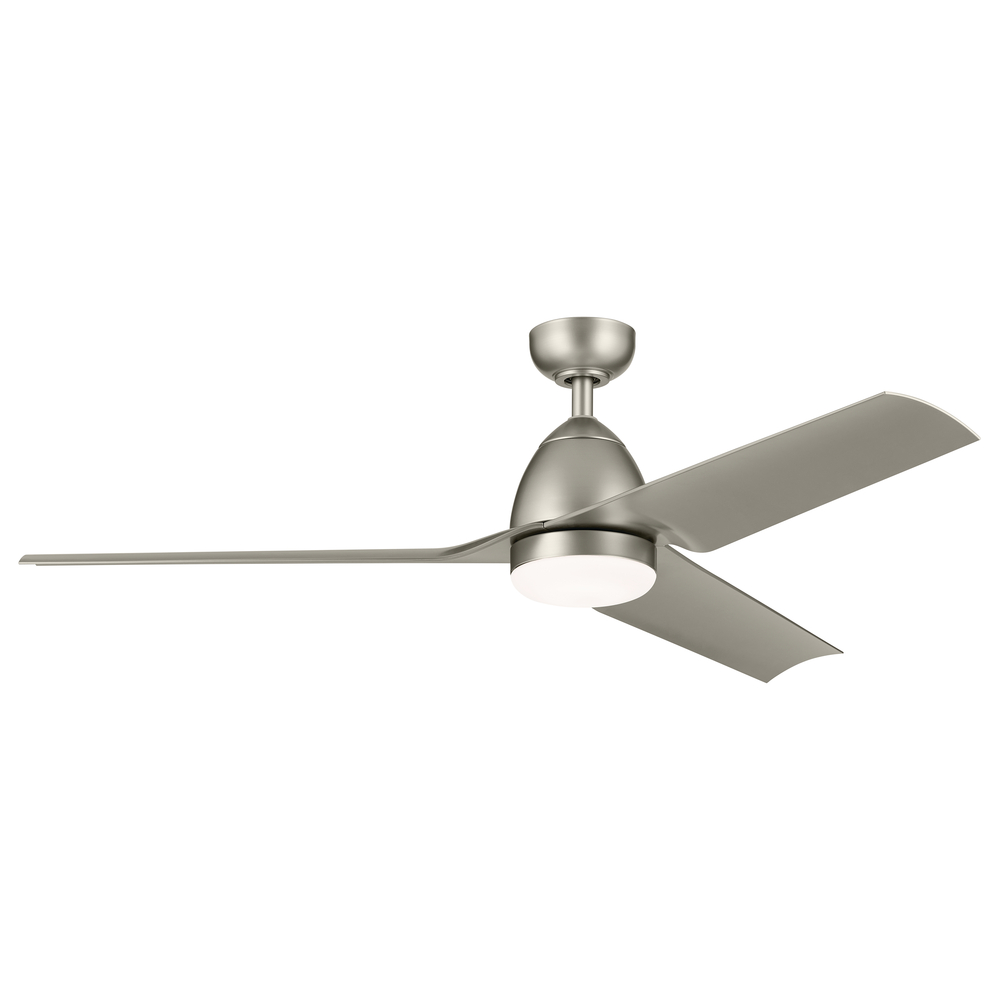 54 Inch Fit Ceiling Fan with Satin Etched Cased Opal Glass in Brushed Nickel with Silver Blades