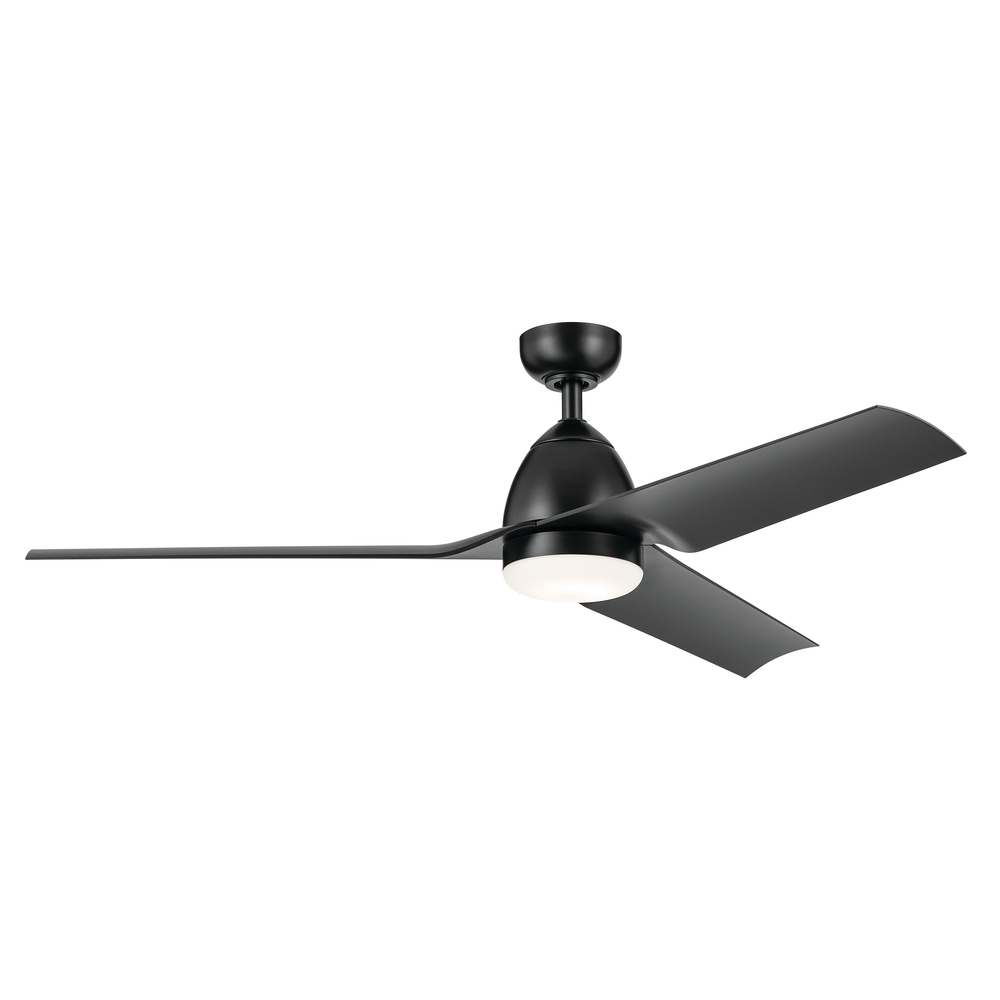 54 Inch Fit Ceiling Fan with Satin Etched Cased Opal Glass in Satin Black with Satin Black Blades