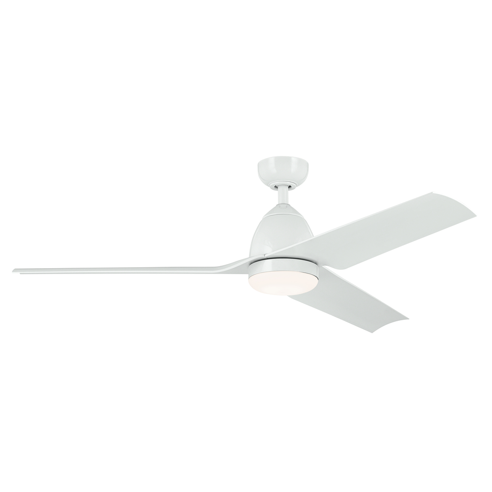 54 Inch Fit Ceiling Fan with Satin Etched Cased Opal Glass in White with White Blades