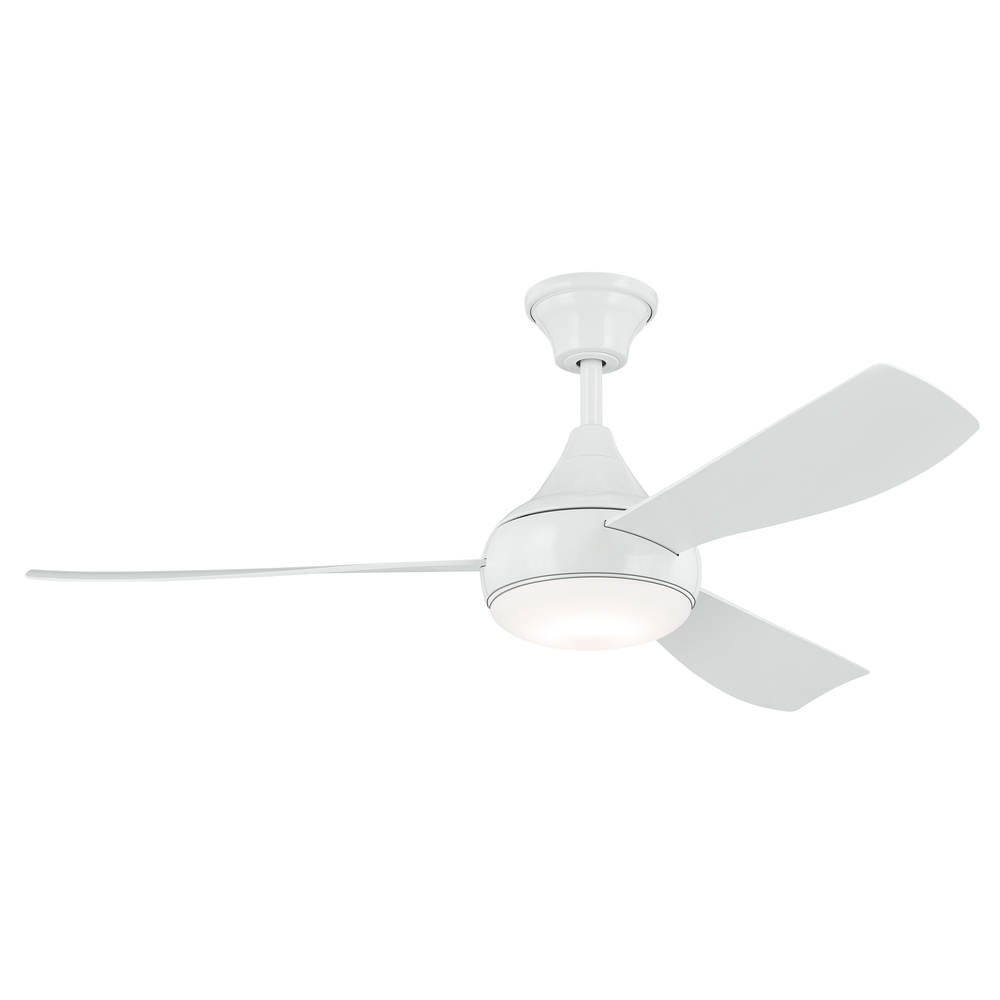 54 Inch Ample Ceiling Fan with Satin Etched Cased Opal Glass in White with White Blades