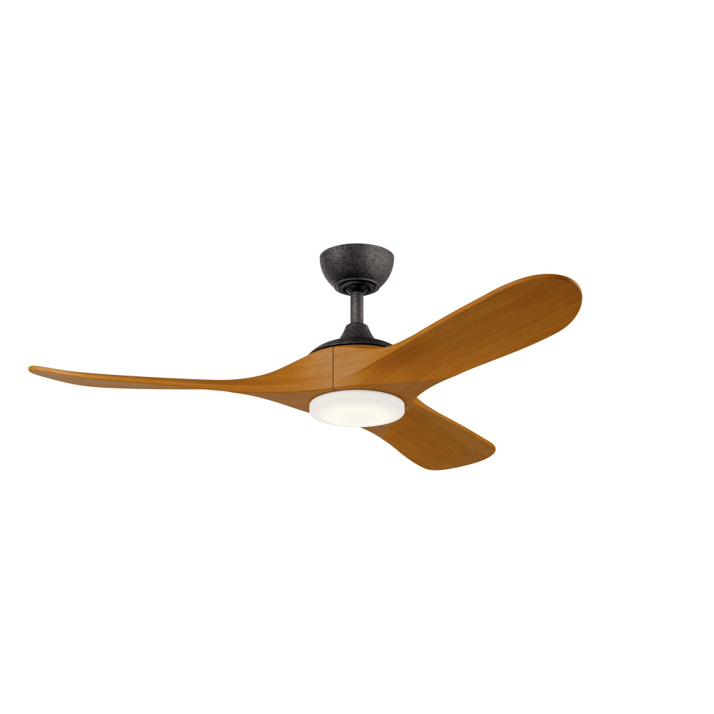 52" Mylo Ceiling Fan with Satin Etch Cased Opal Glass in Anvil Iron with Honey Maple Wood Blades