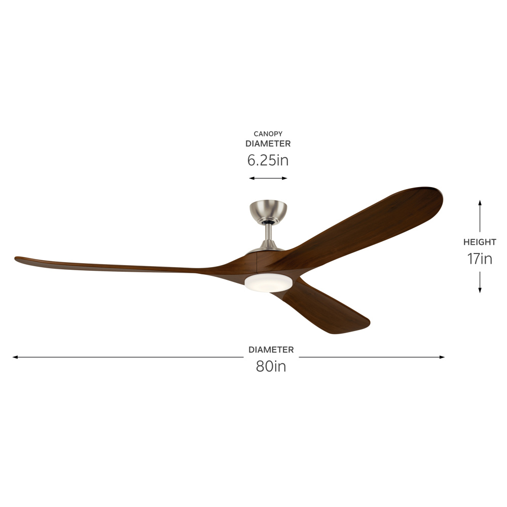 80" Mylo Ceiling Fan with Satin Etch Cased Opal Glass in Brushed Nickel with Aged Walnut Wood Bl