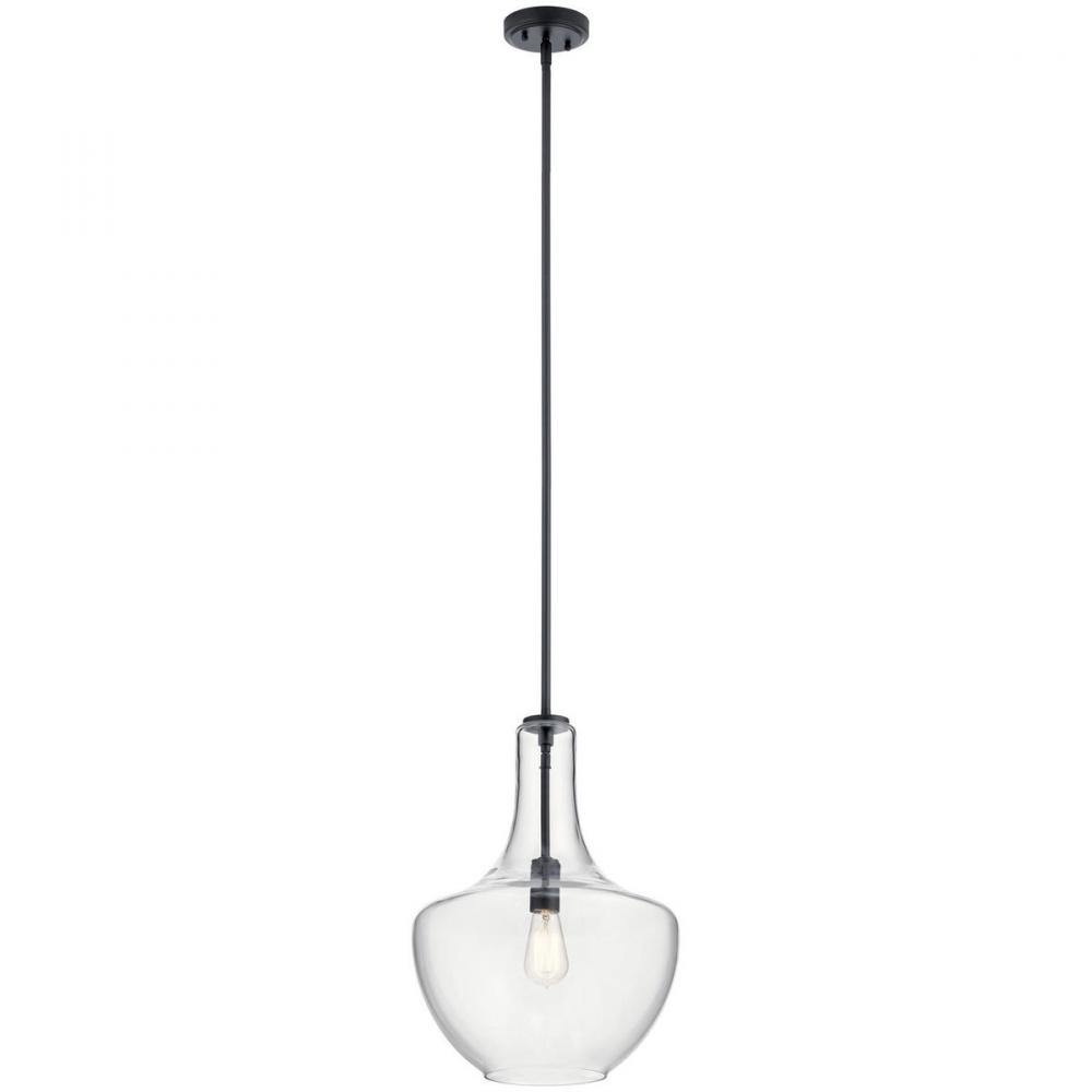 Everly 19.75" 1 Light Bell Pendant Clear Glass Black