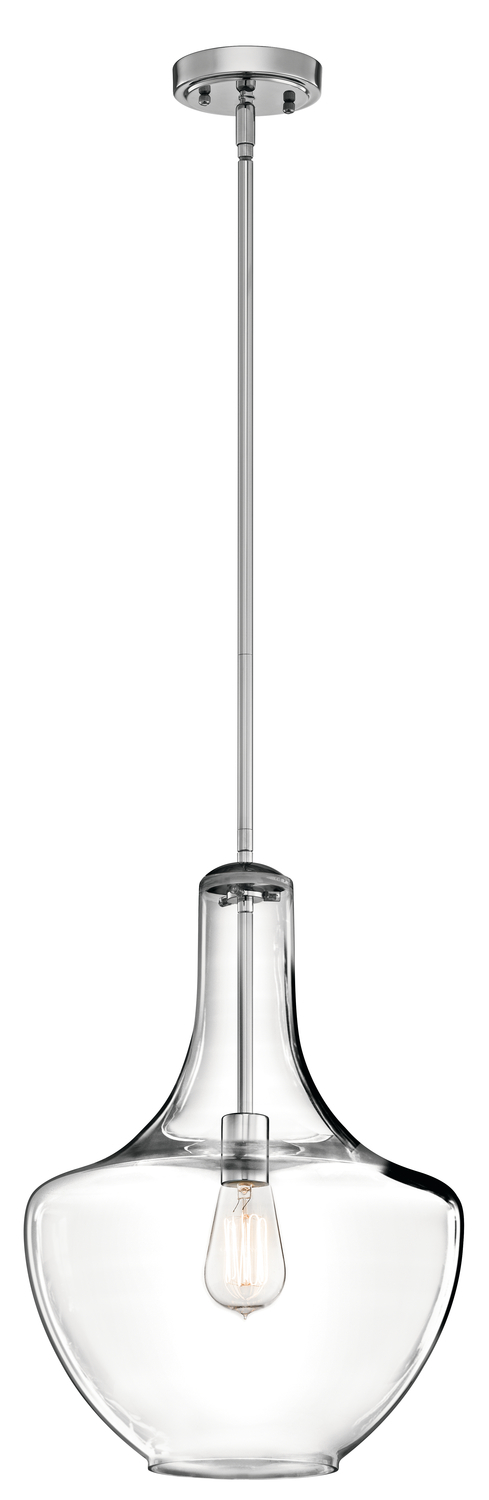 Everly 19.75" 1 Light Bell Pendant Clear Glass Chrome