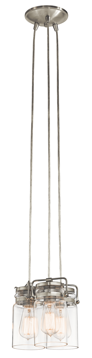 Brinley 7.75" 3 Light Pendant with Clear Glass Brushed Nickel