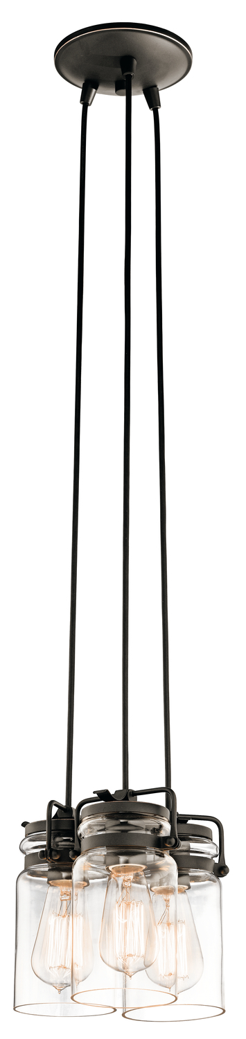 Brinley 7.75" 3 Light Pendant with Clear Glass Olde Bronze