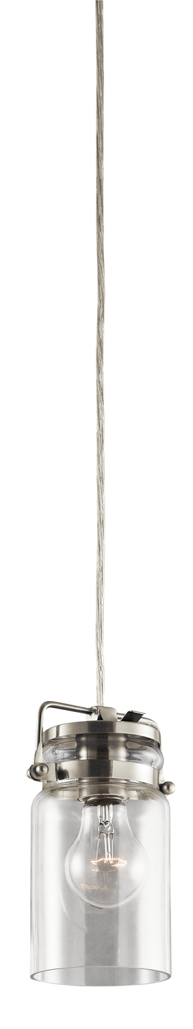 Brinley 7.75" 1 Light Mini Pendant with Clear Glass Brushed Nickel
