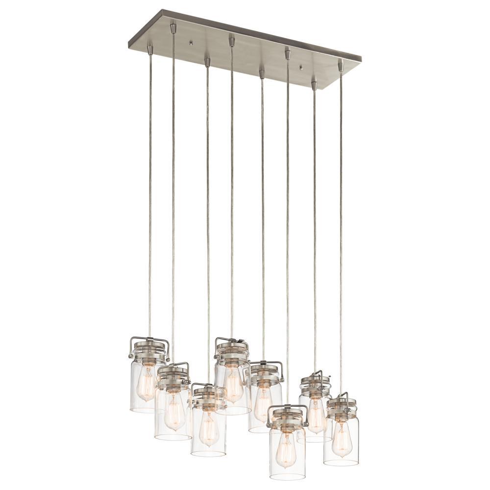 Brinley 25.5" 8 Light Linear Chandelier with Clear Glass Brushed Nickel