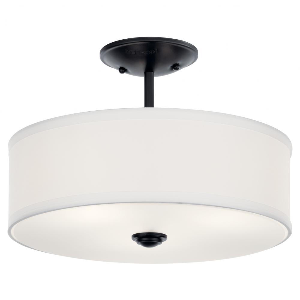 Shailene 14" 3 LT Round Semi Flush with Satin Etched White Diffuser and White Microfiber Shade