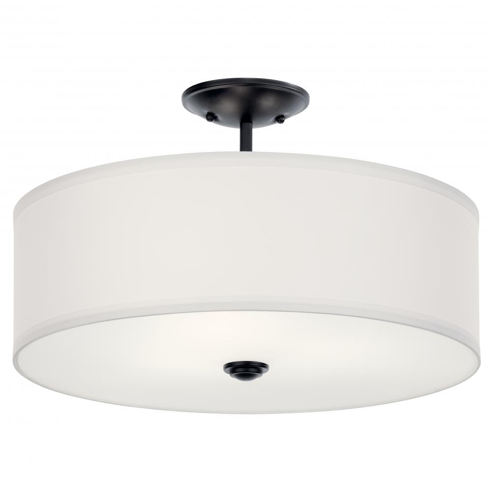 Shailene 18" 3 LT Round Semi Flush with Satin Etched White Diffuser and White Microfiber Shade