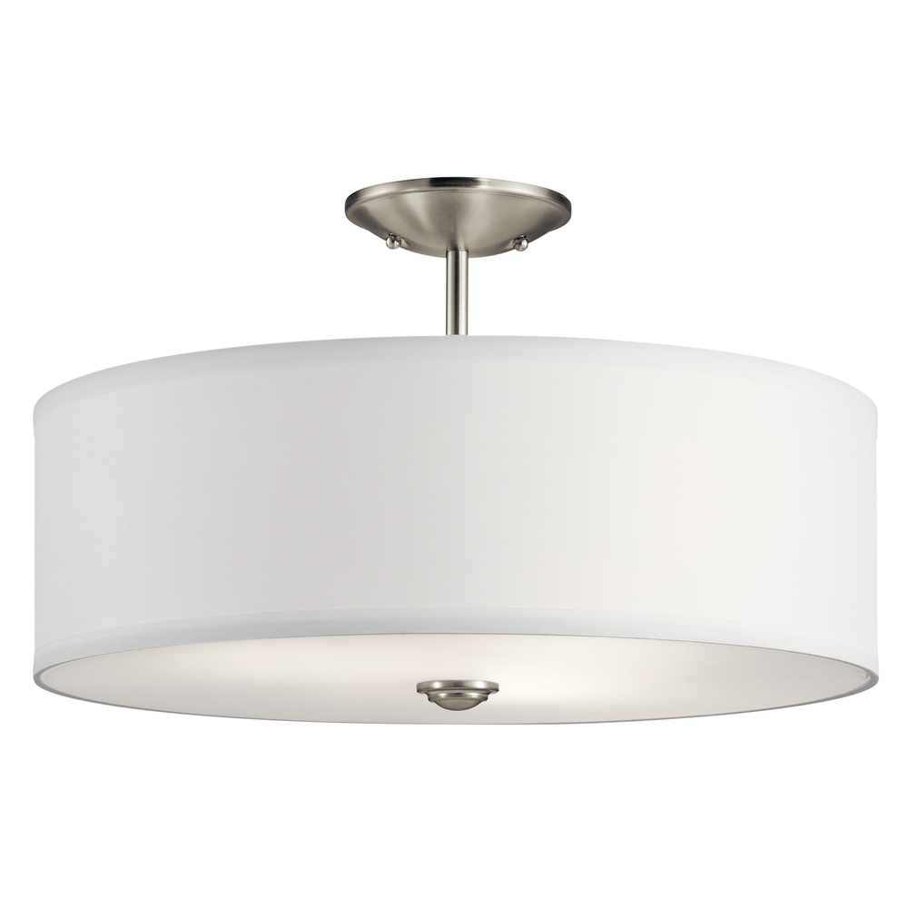 Shailene 18" 3 LT Round Semi Flush with Satin Etched White Diffuser and White Microfiber Shade