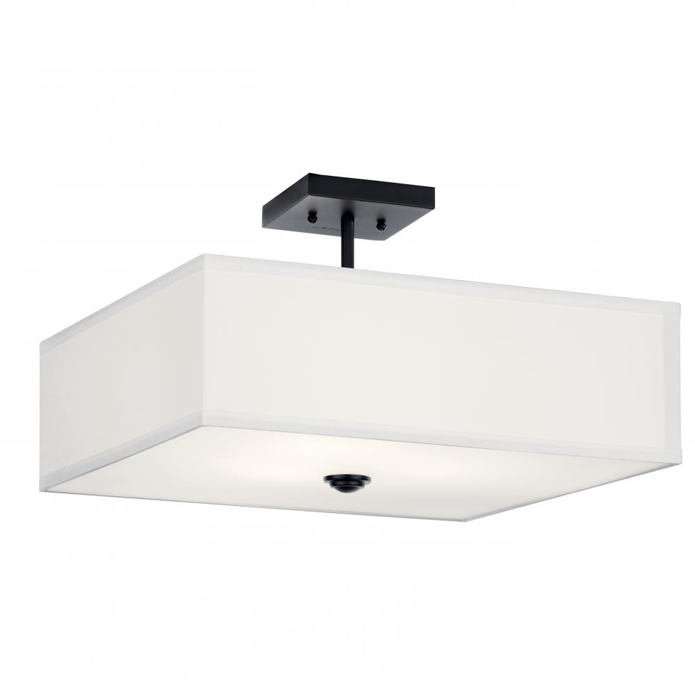 Shailene 18" 3 LT Square Semi Flush with Satin Etched White Diffuser and White Microfiber Shade
