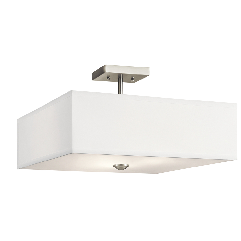 Shailene 18" 3 LT Square Semi Flush with Satin Etched White Diffuser and White Microfiber Shade