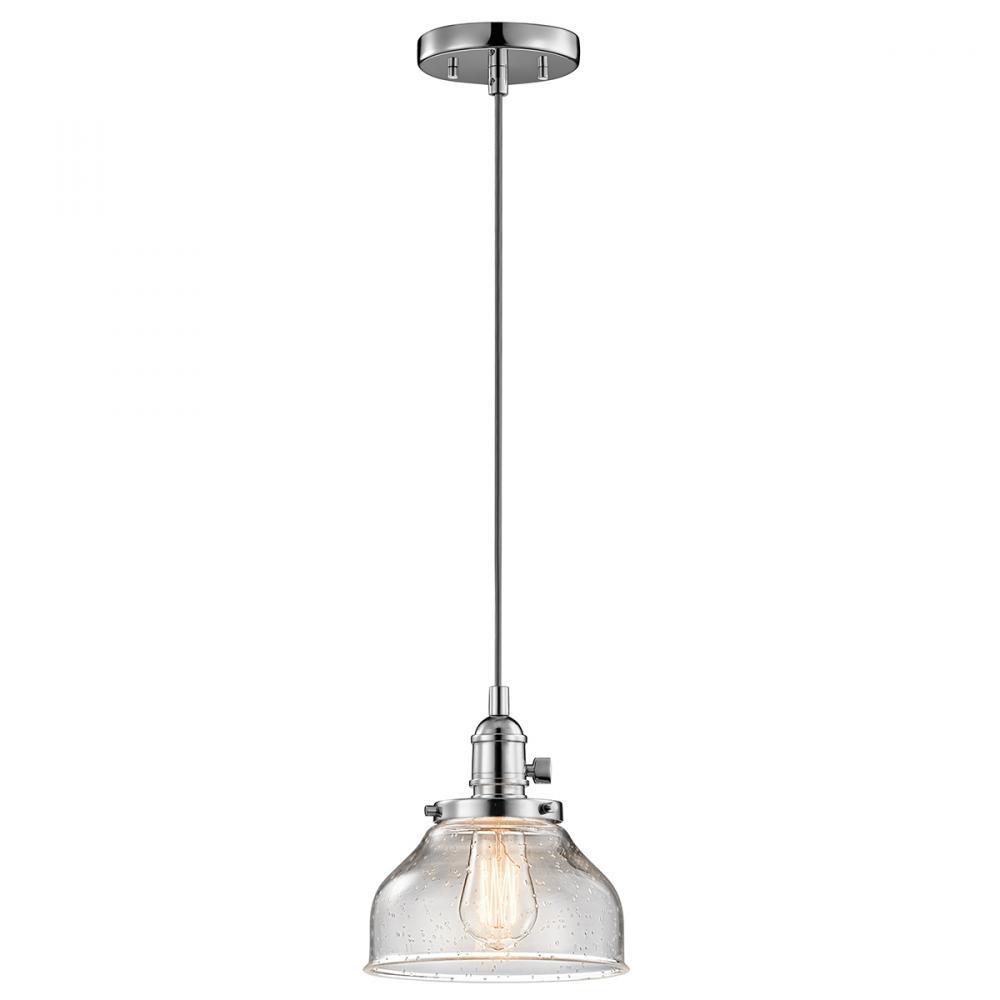 Avery 8.5" 1 Light Bell Mini Pendant with Clear Seeded Glass Chrome