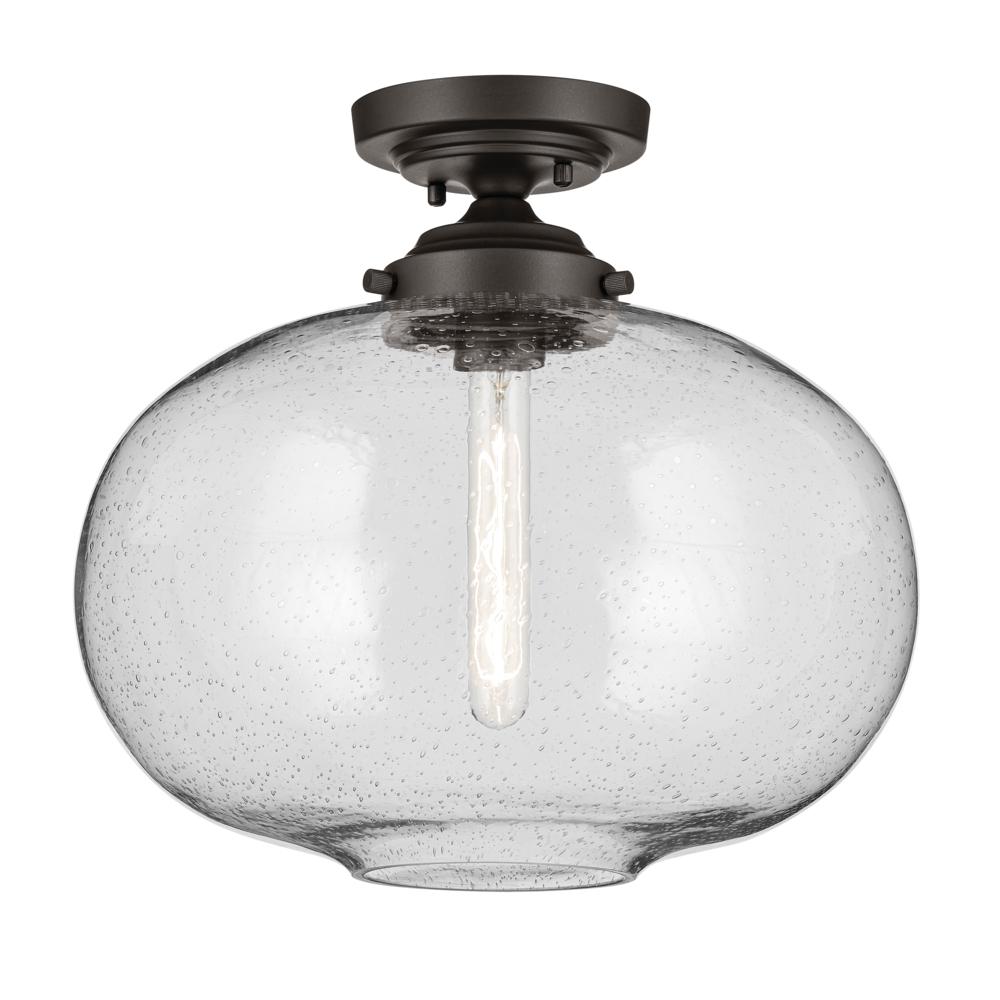 Avery 14.5" 1-Light Flush Mount with Clear Seeded Glass in Olde Bronze