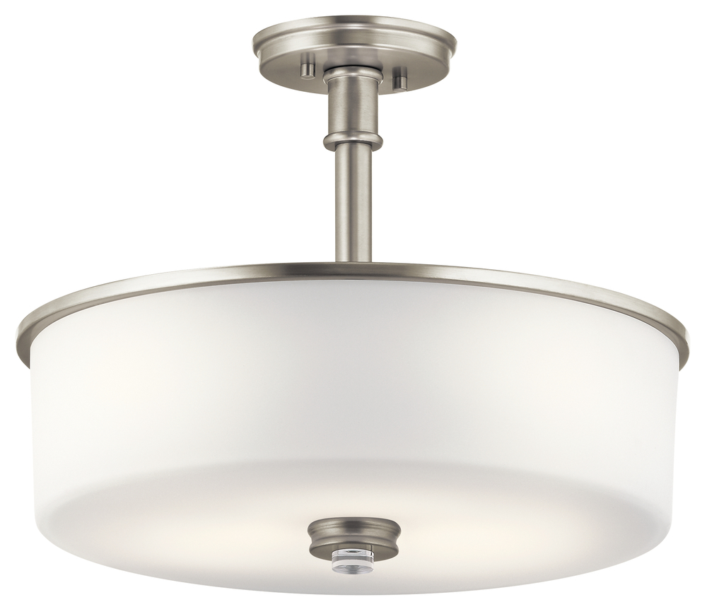Joelson 17.75" 3 LT Convertible Pendant or Semi Flush with Satin Etched Cased Opal and Clear Gla