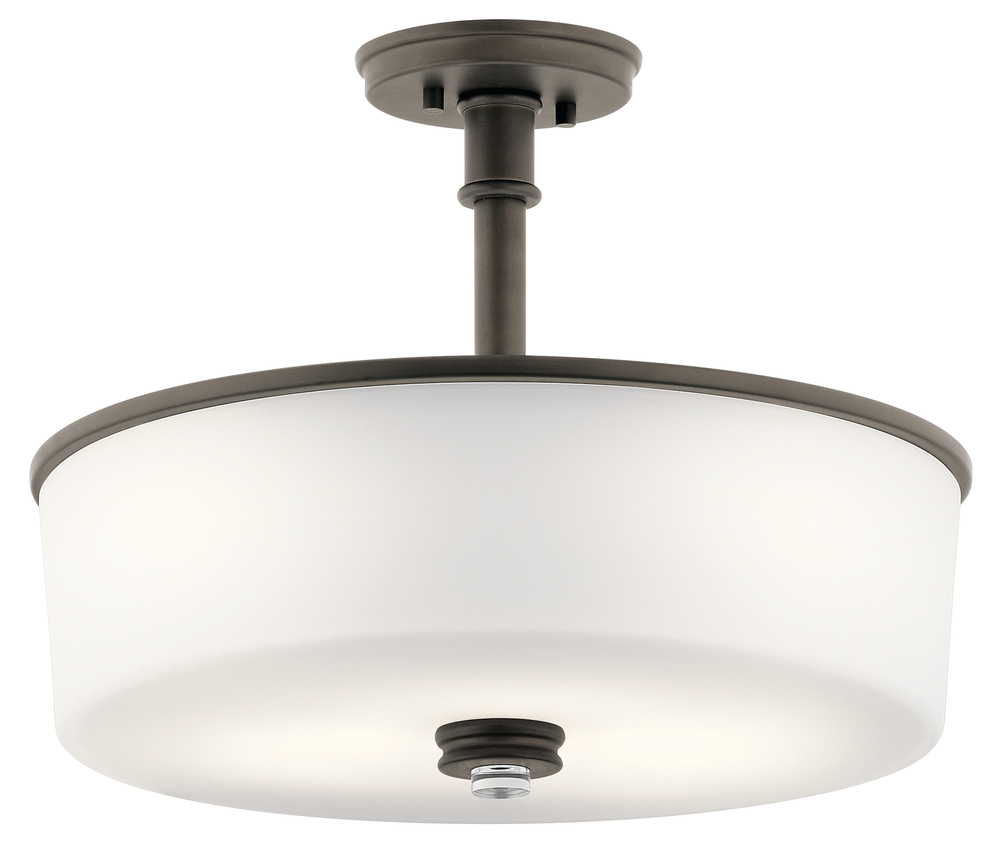 Joelson 17.75" 3 LT Convertible Pendant or Semi Flush with Satin Etched Cased Opal and Clear Gla