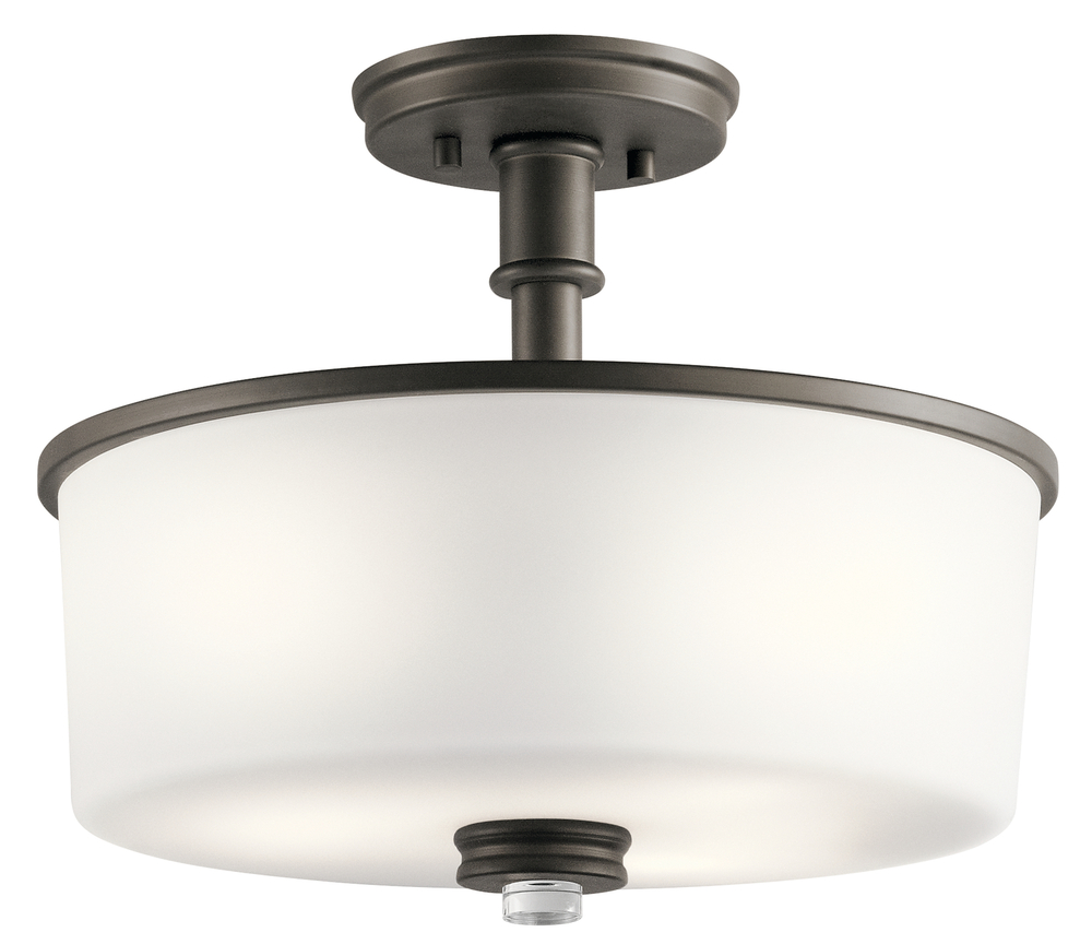 Joelson 14.25" 3 LT Semi Flush with Satin Etched Cased Opal and Clear Glass