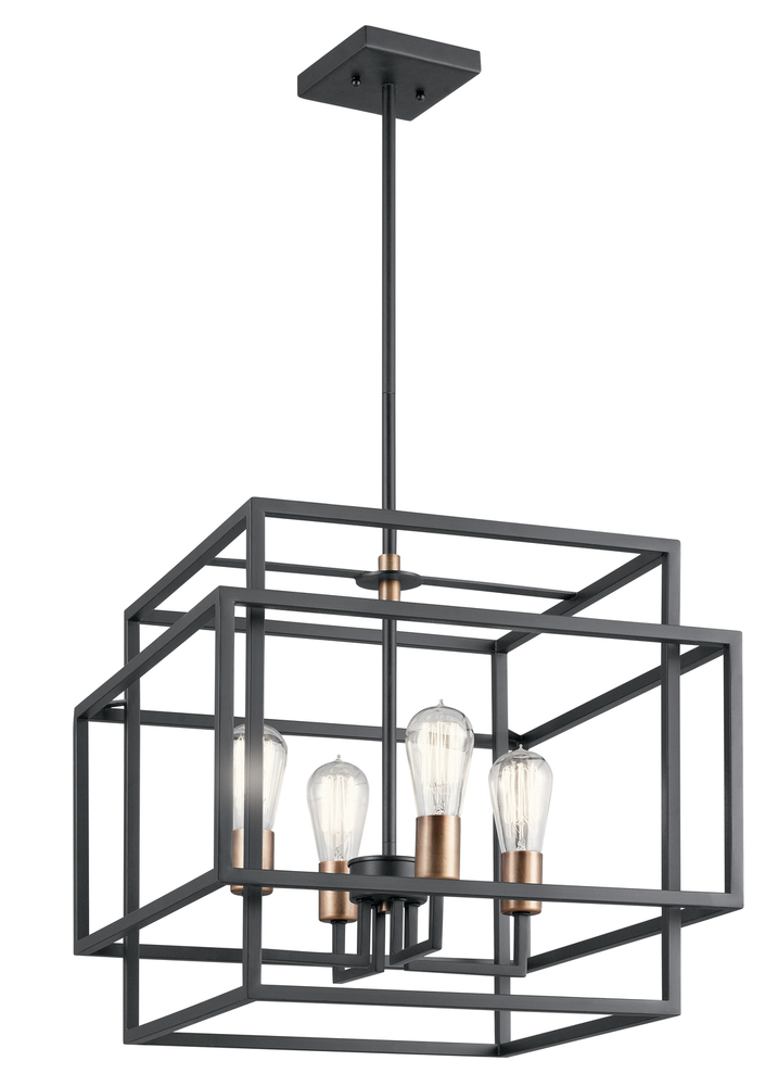 Taubert 16.5" 4 Light Pendant with Black and Natural Brass Accents