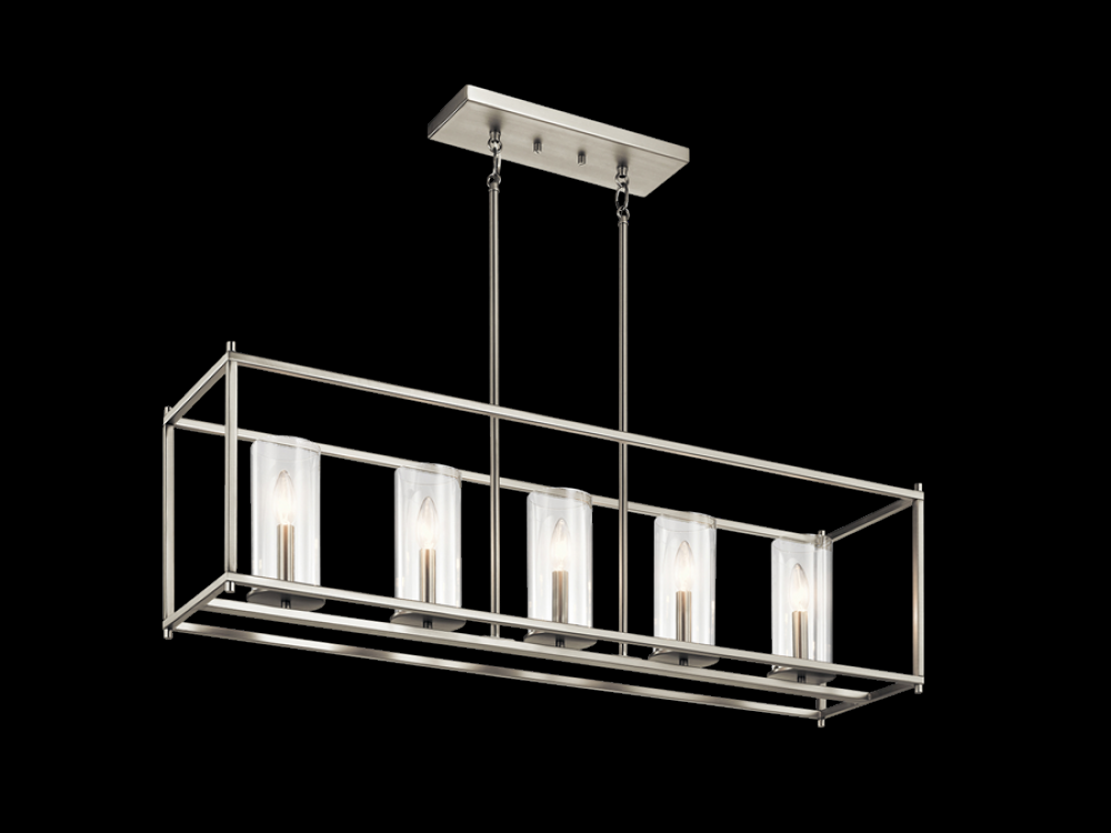 Crosby 13.75" 5 Light Linear Chandelier with Clear Glass Brushed Nickel