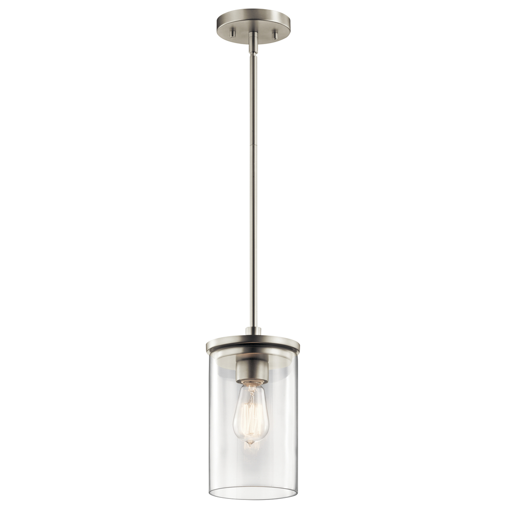 Crosby 10.75" 1 Light Mini Pendant with Clear Glass Brushed Nickel