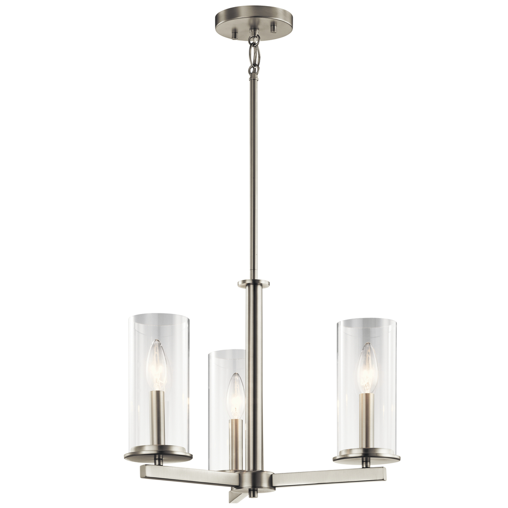 Crosby 13.75" 3 Light Convertible Chandelier with Clear Glass Brushed Nickel