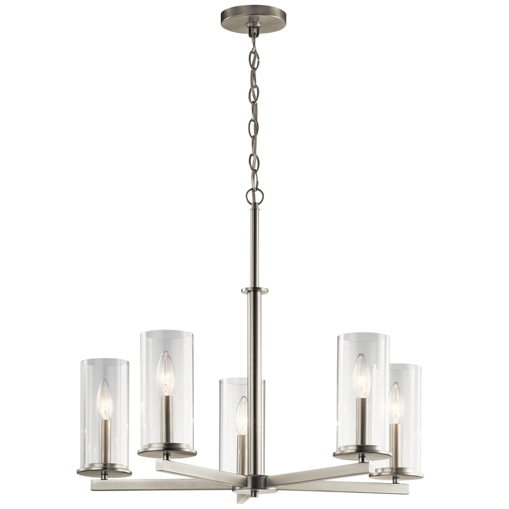 Crosby 22.25" 5 Light Chandelier Clear Glass Brushed Nickel