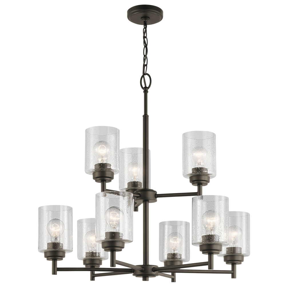 Winslow 27" 9 Light 2 Tier Chandelier with Clear Seeded Glass in Olde Bronze