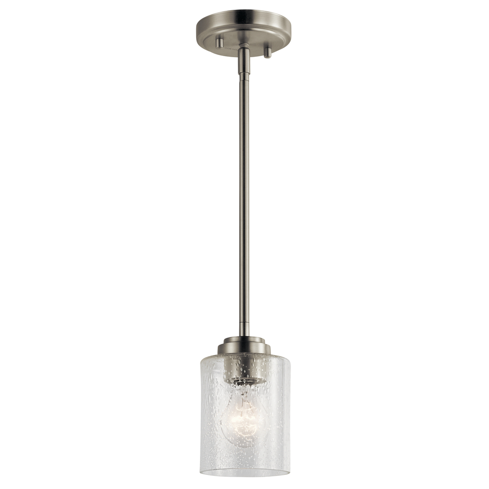Winslow 7" 1 Light Mini Pendant with Clear Seeded Glass in Brushed Nickel