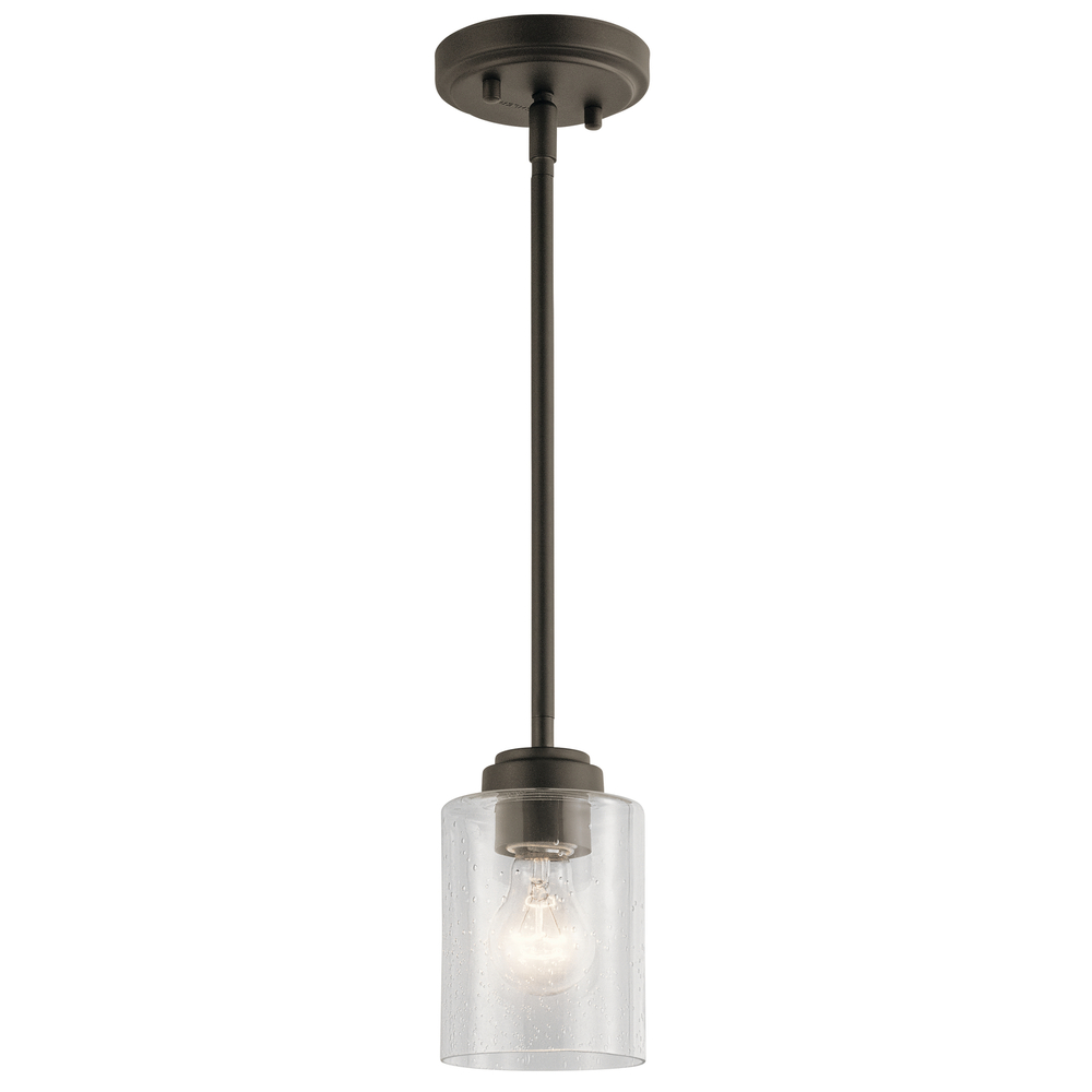 Winslow 7" 1 Light Mini Pendant with Clear Seeded Glass in Olde Bronze