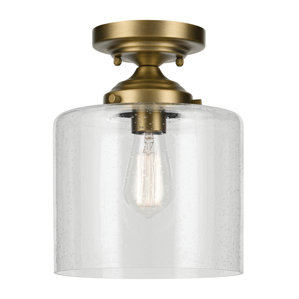 Winslow 10.75" 1-Light Semi Flush with Clear Seeded Glass in Natural Brass