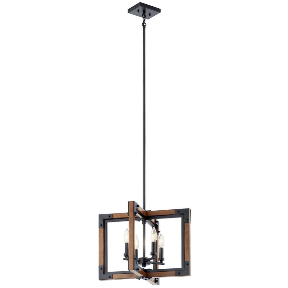 Marimount 14" 4 Light Convertible Chandelier/Semi Flush with Clear Glass in Auburn Stained