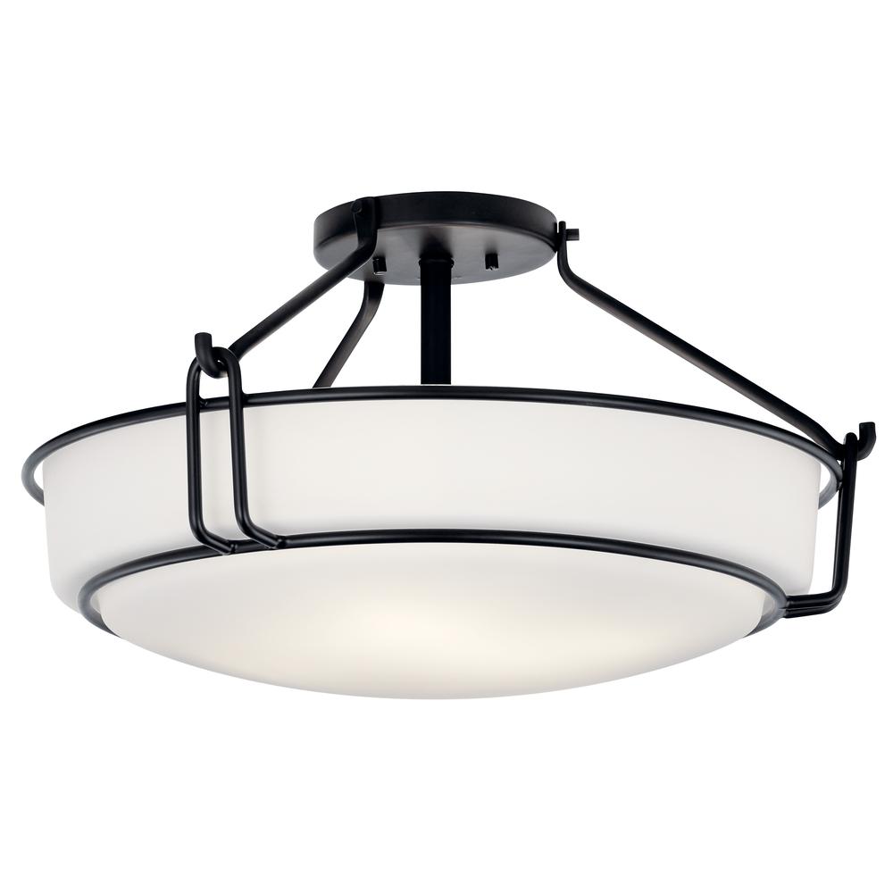 Alkire 22" 4 light Semi Flush with Satin Etched White Glass in Brushed Nickel