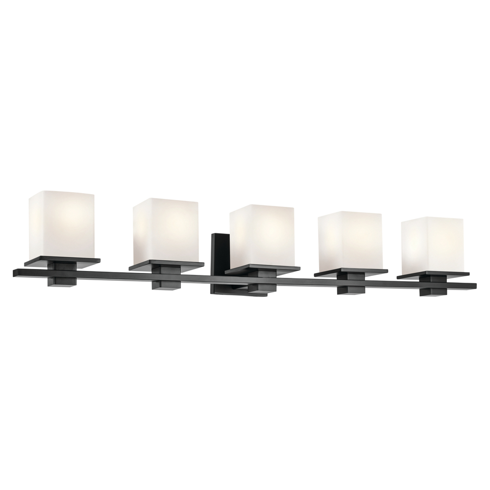 Tully 40.25" 5-Light Vanity Light with Satin Etched Cased Opal Glass in Black