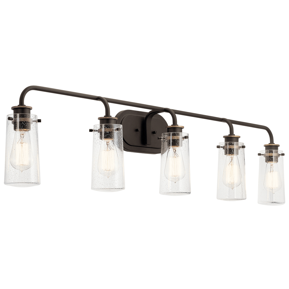 Braelyn 44" 5 Light Vanity Light with Clear Seeded Glass Olde Bronze
