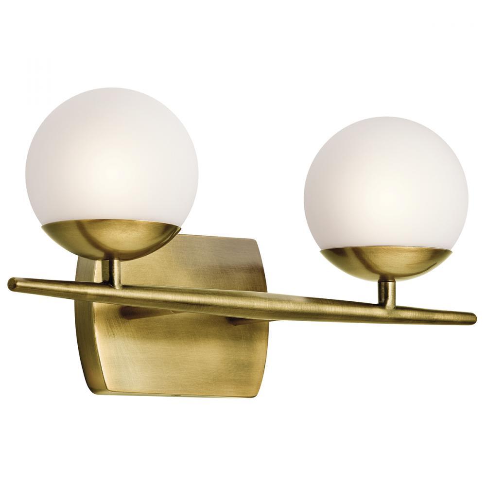 Jasper 16.5" 2 Light Halogen Vanity Light with Satin Etched Cased Opal Glass Natural Brass
