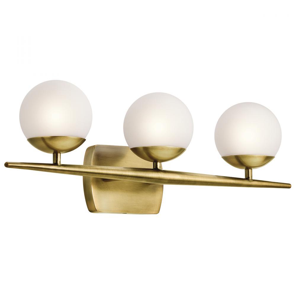 Jasper 24.5" 3 Light Halogen Vanity Light with Satin Etched Cased Opal Glass Natural Brass