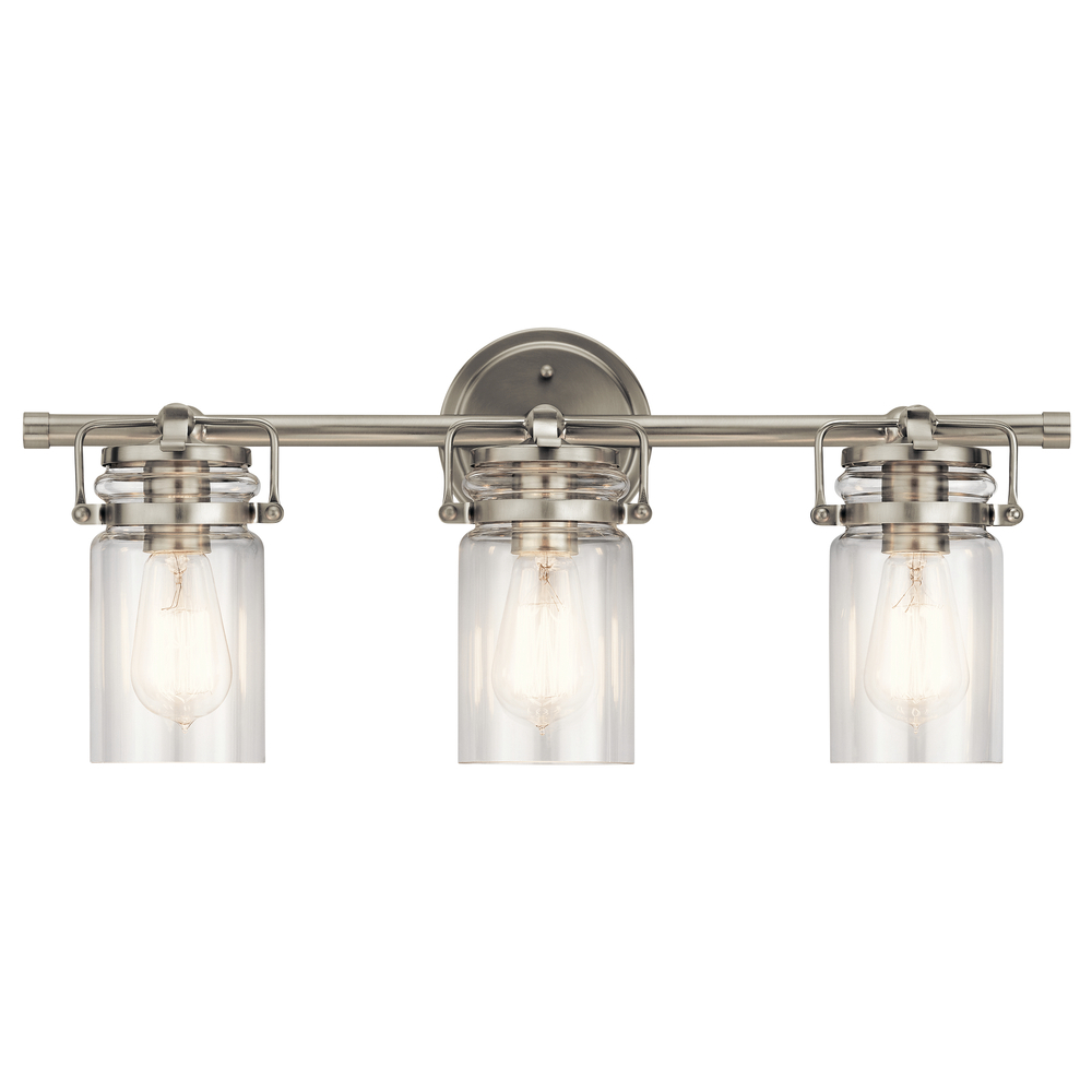 Brinley 24" 3 Light Vanity Light with Clear Glass in Brushed Nickel