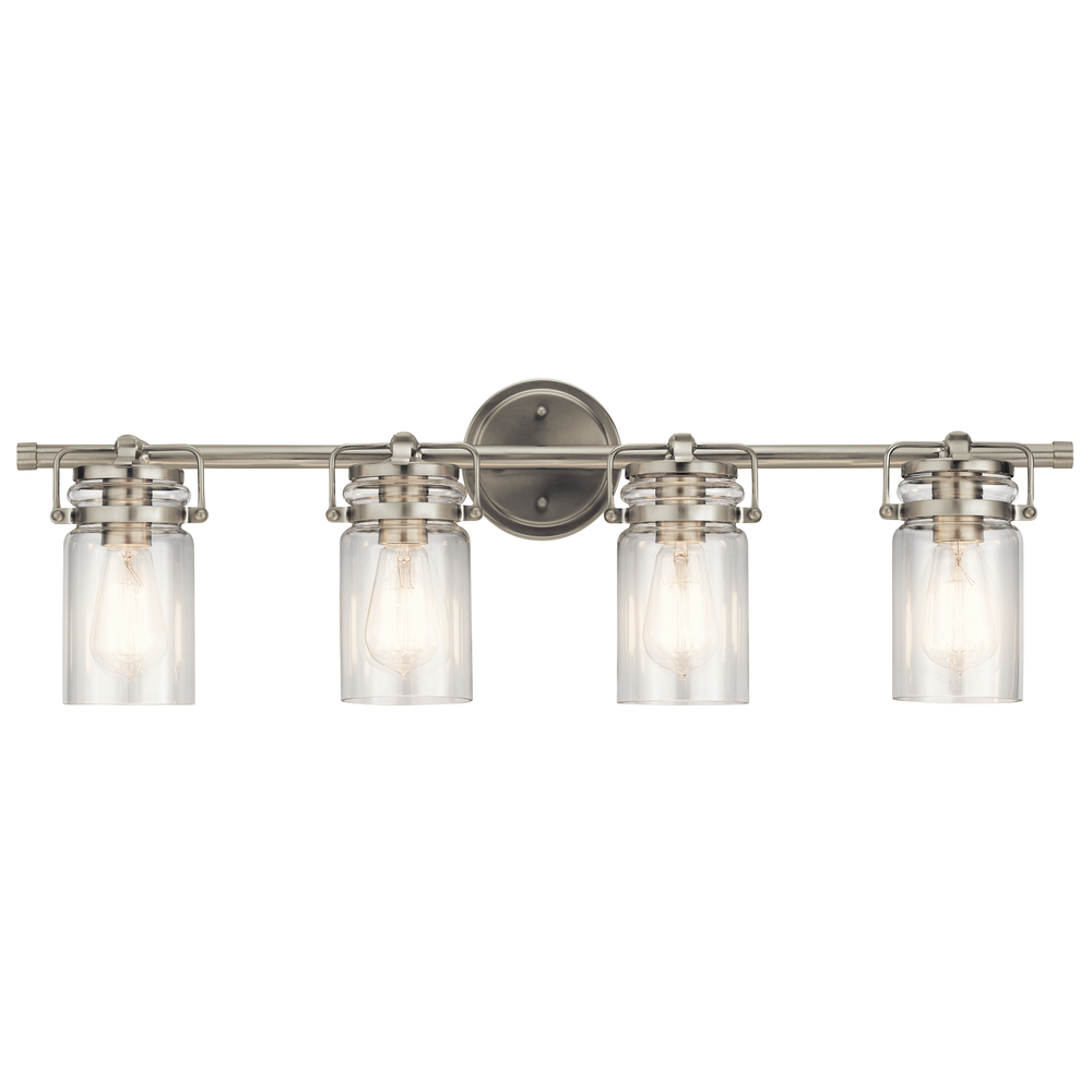 Brinley 32.25" 4 Light Vanity Light with Clear Glass in Brushed Nickel