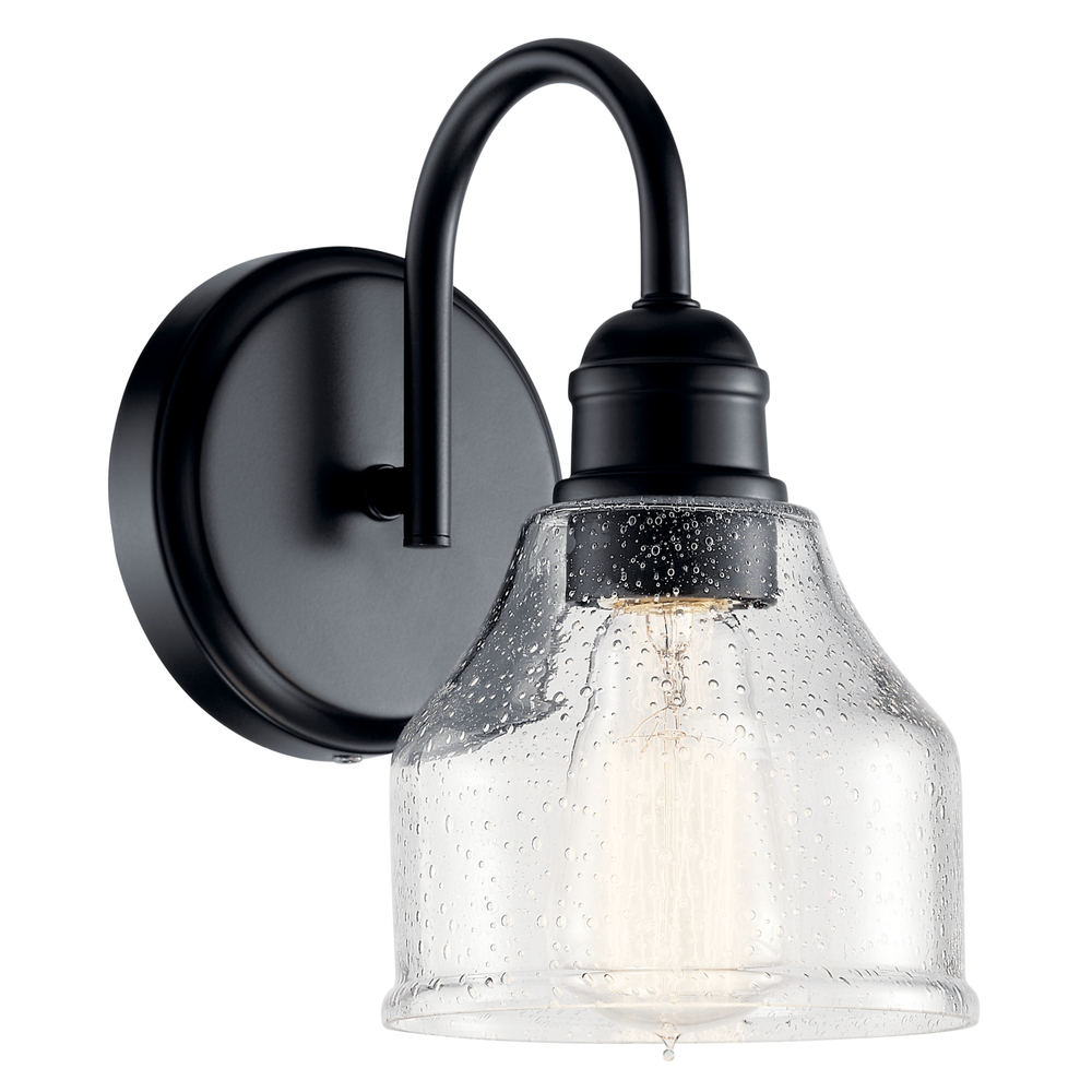 Avery 9.5 Inch 1 Light Wall Sconce with Clear Seeded Glass in Black