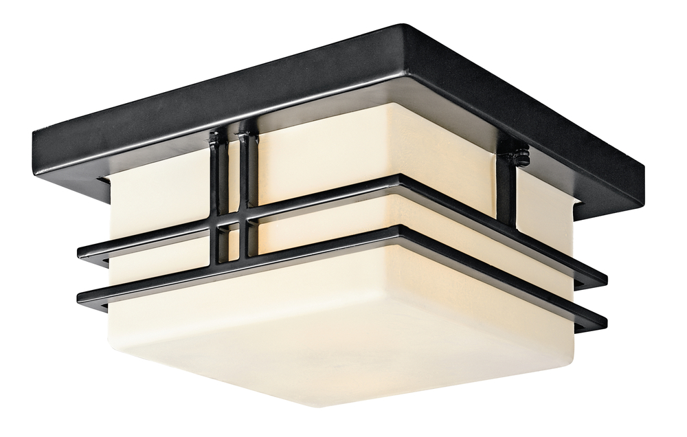 Tremillo 11.5" 2 Light Outdoor Semi Flush Light with Satin Etched Cased Opal in Black