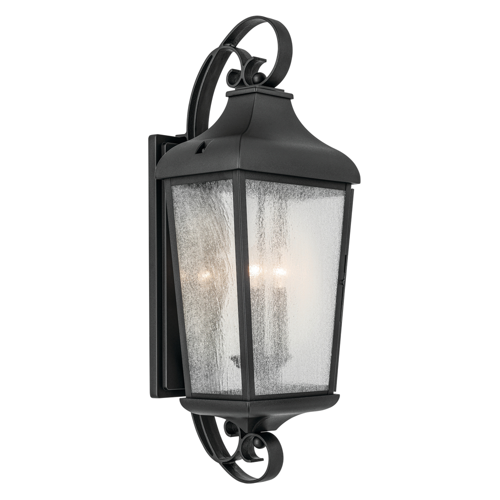 Forestdale 30.75" 3-Light Outdoor Wall Light with Clear Water Glass in Textured Black