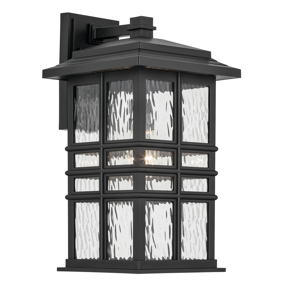 Beacon Square 17.5" 1-Light Outdoor Wall Light with Clear Hammered Glass in Textured Black