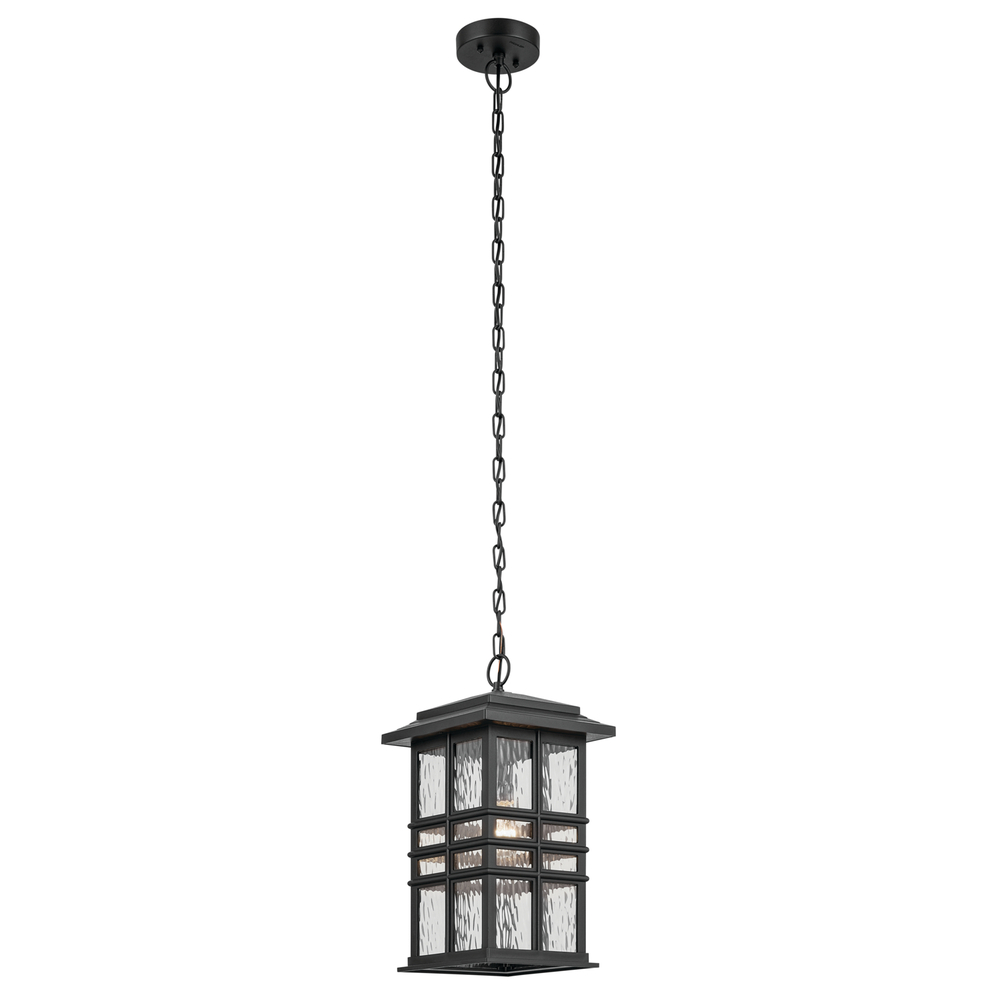 Beacon Square 18" 1-Light Outdoor Hanging Light with Clear Hammered Glass in Textured Black