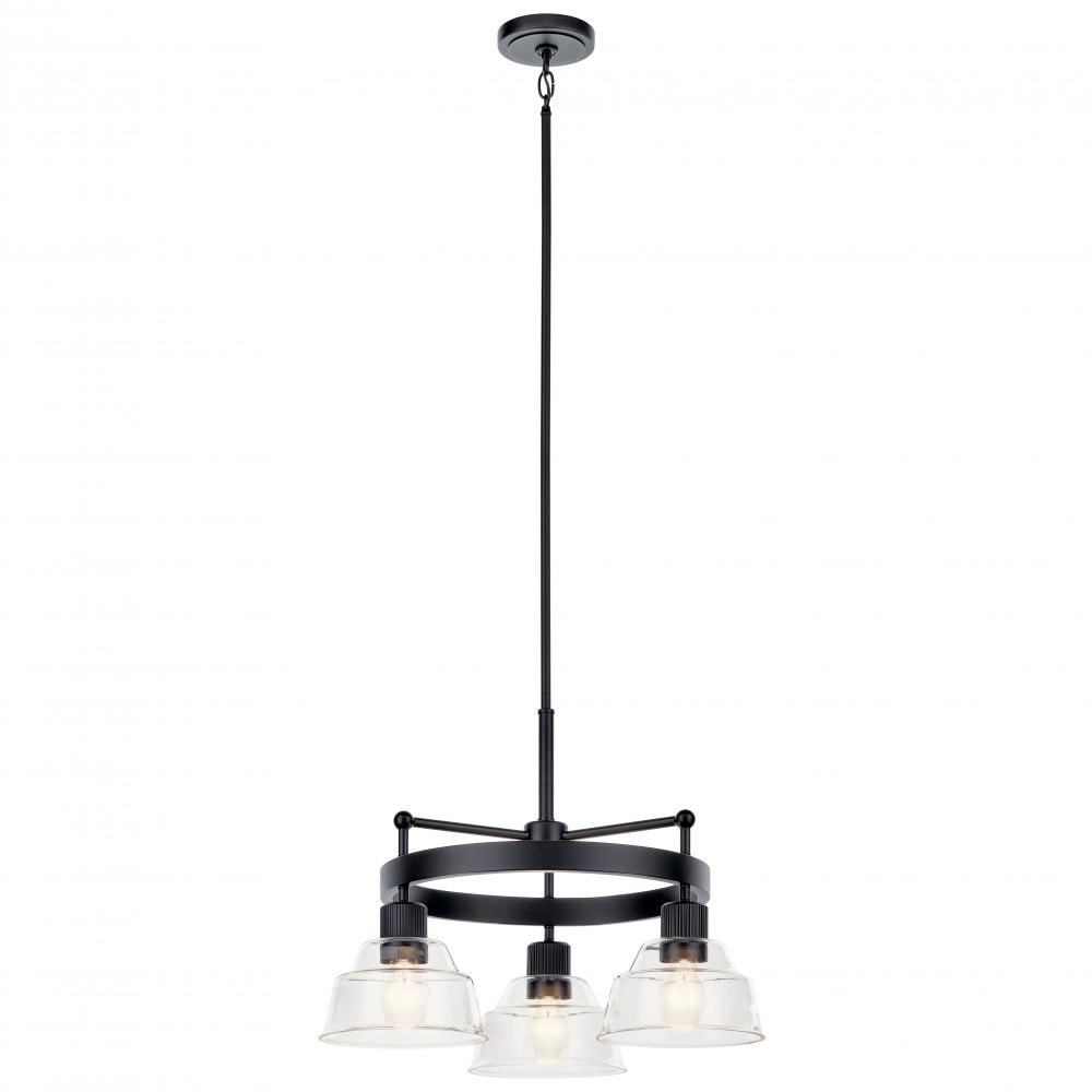 Eastmont 3 Light Chandelier with Clear Glass Black and Walnut Wood