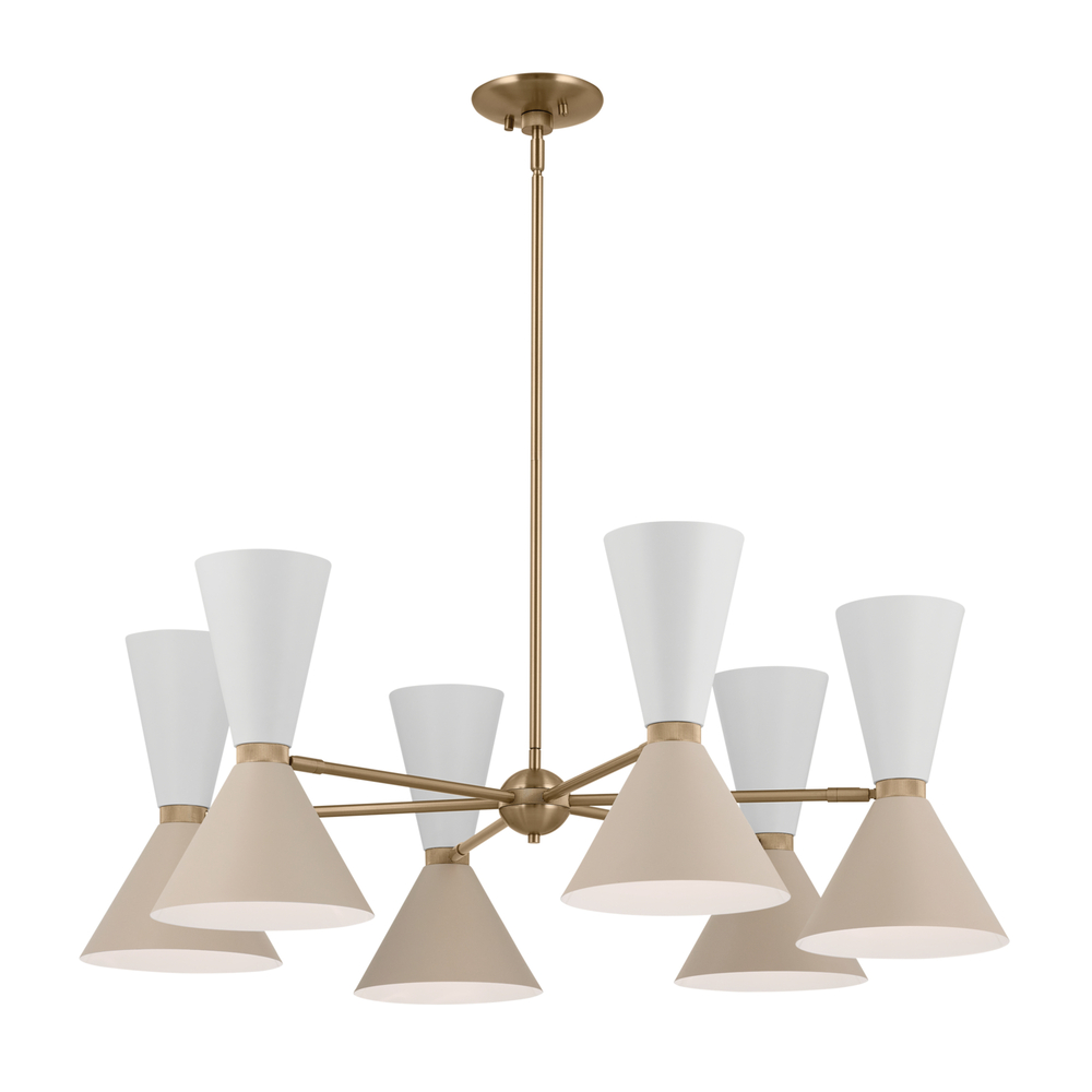 Phix 38.75 Inch 12 Light Chandelier in Champagne Bronze with Greige and White